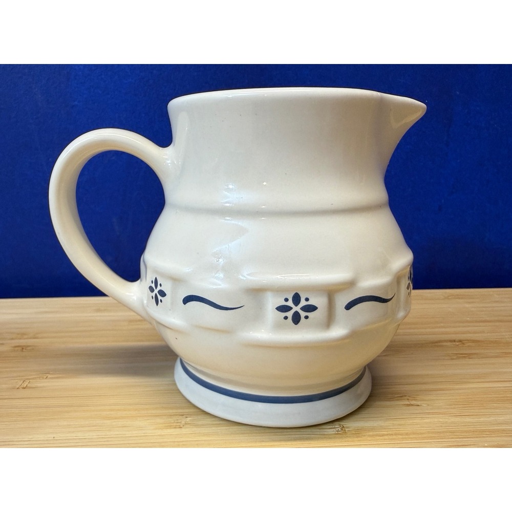 Longaberger Pottery Woven Traditions Blue Cream and Sugar Set Ivory Vitrified - Picture 2 of 8